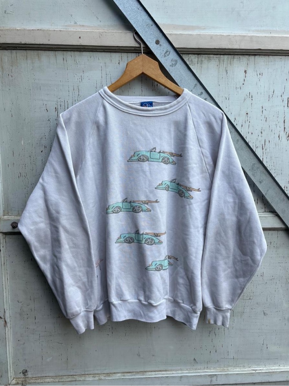 Vintage 80s Ocean Pacific White Surf Wear Car Graphic Baggy Sweatshirt M